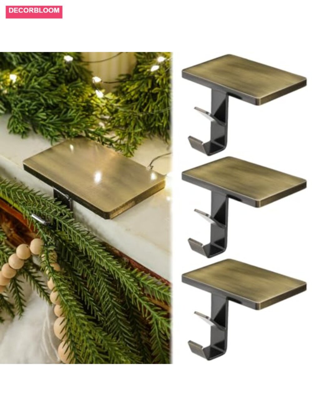 2-in-1 Stocking Holders for Mantle Cast Iron Double Hook Set of 3